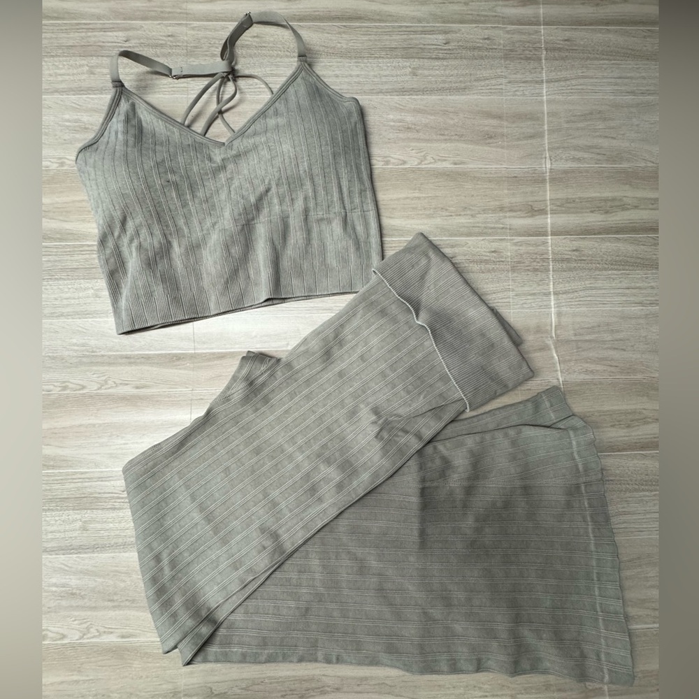 Fashion Nova Gray Ribbed Leggings & Crop Top Set